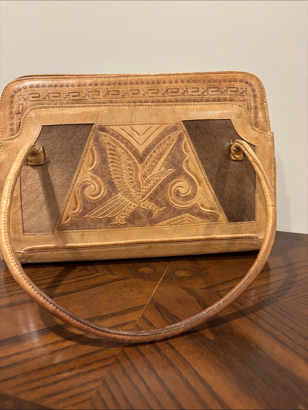 Vintage Mexican hand tooled leather handbag